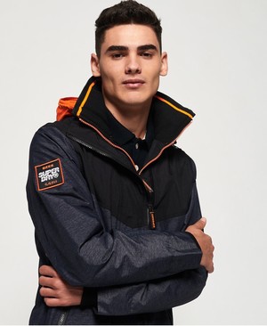 Superdry Hooded Tech Axis Pop Cipzár SD-Windcheater Férfi Kabát Fekete/Narancssárga/Sötét Sötétkék | ATMKV1958